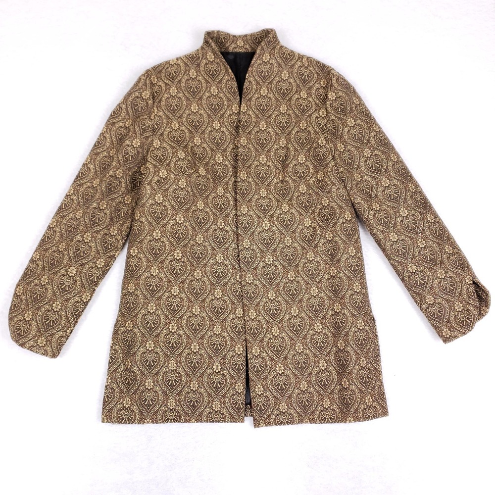Brocade Mandarin Collar Jacket Brown Gold‎ Artwear East Meets West Coat Large